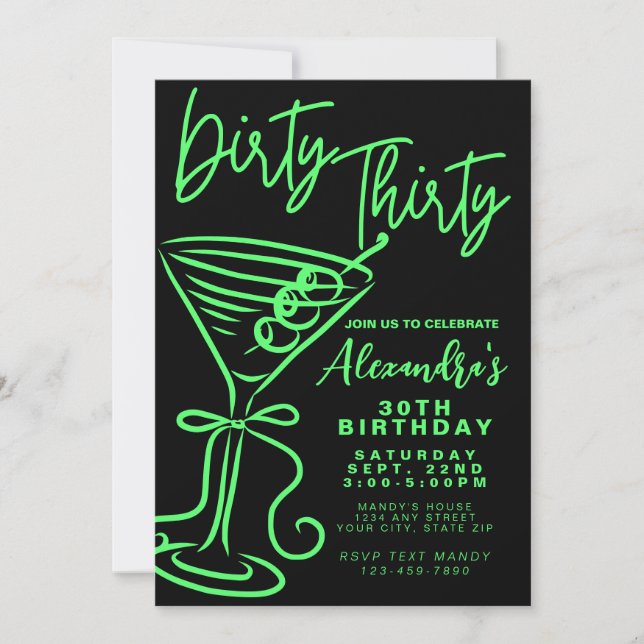 Invitation Trendy Green Dirty Trente 30e anniversaire (Devant)