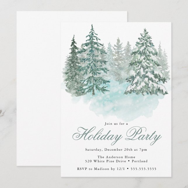 Invitation Trendy Greenery Elegant Winter Holiday Party (Devant / Derrière)
