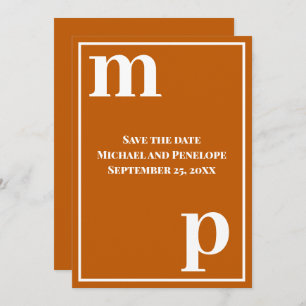Invitation Trendy mignon Monogram Burnt Orange Enregistrer la