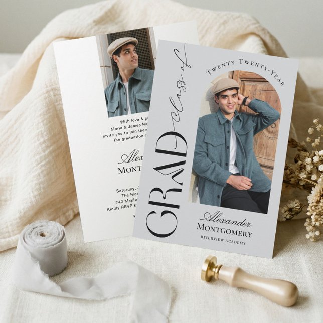 Invitation Trendy Modern Minimal Arch Photo Graduation Party (Trendy Modern Minimal Arch Photo Graduation Party Invitation)