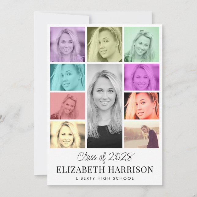 Invitation Trendy Multi-Color Photo Collage Party Graduation (Devant)
