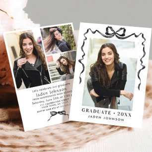 Invitation Trendy Neutral Bow Ribbon 4 PHOTO Graduation Party