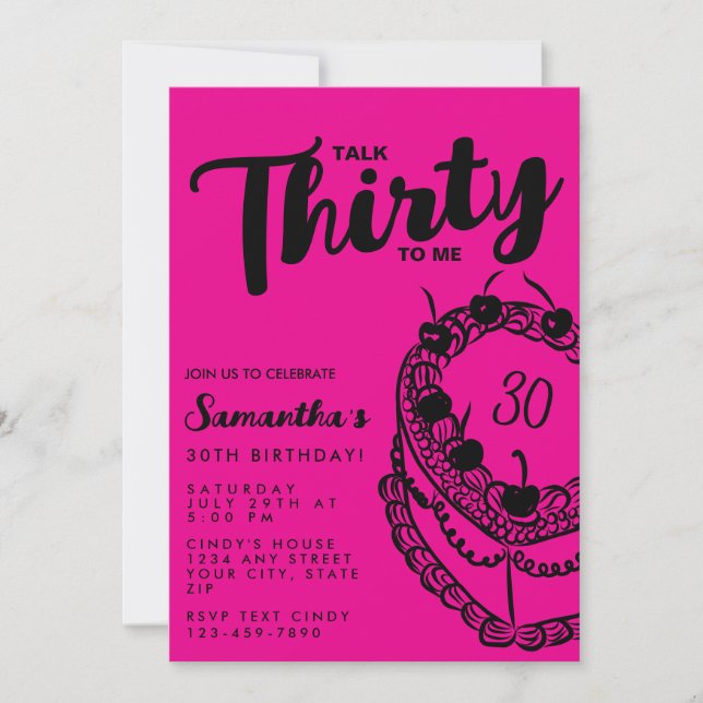 Invitation Trendy Pink Talk Thirty To Me 30th Birthday (Devant)