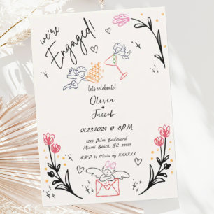 Invitation Trendy Quirky Hand Drake Cupid Engagement Party