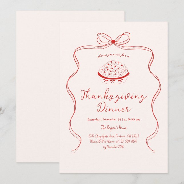 Invitation Trendy Quirky Hand Drake Wavy Pie Thanksgiving (Devant / Derrière)