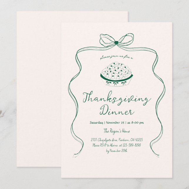 Invitation Trendy Quirky Hand Drake Wavy Pie Thanksgiving (Devant / Derrière)