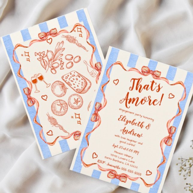Invitation Trendy Quirky Main tiré Whimsical (That's Amore! Engagement Dinner Invitations. Trendy Hand Drawn.)