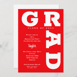 Invitation Trendy Red and White Graduation