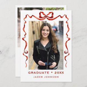 Invitation Trendy Red Bow Ribbon 2 PHOTO Graduation Party
