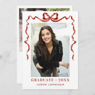 Invitation Trendy Red Bow Ribbon 2 PHOTO Graduation Party