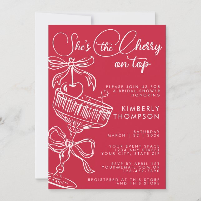 Invitation Trendy Red She's The Cherry On Top Bridal Shower (Devant)