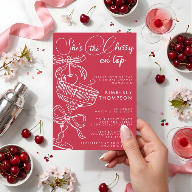 Invitation Trendy Red She's The Cherry On Top Bridal Shower (Créateur téléchargé)
