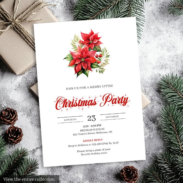 Invitation Trendy Red White Poinsettia Holiday Party Invites (Trendy Red White Poinsettia Holiday Party Invitation)