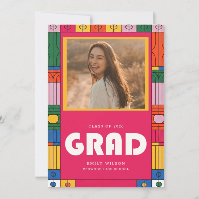 Invitation Trendy Retro Modern Grad Photo Graduation (Devant)