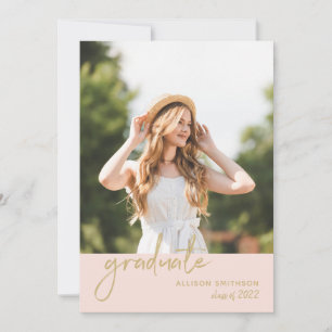 Invitation Trendy Script Blush Pink et Gold Graduation Party