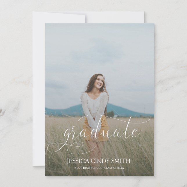 Invitation Trendy Script Overlay Photo Graduation (Devant)