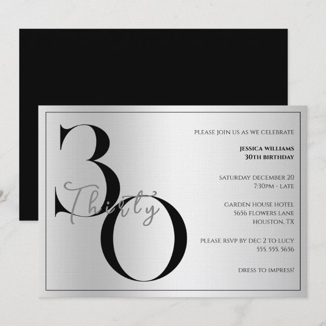 Invitation Trendy Shiny Modern unisex 30th Birthday  (Devant / Derrière)