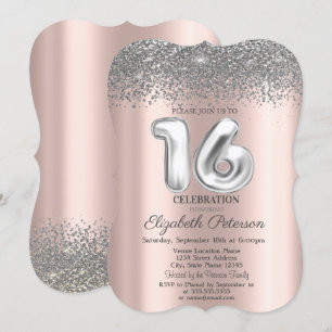 Invitation Trendy Silver Diamonds Rose Gold Douze Ans