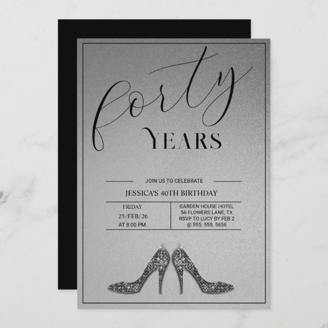 Invitation Trendy Stiletto's Modern 40th Birthday (Devant / Derrière)