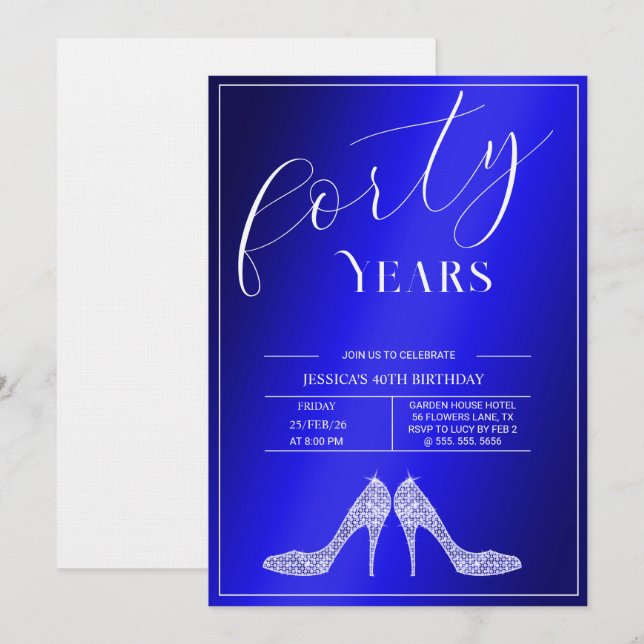 Invitation Trendy Stiletto's Modern Feminine 40th Birthday (Devant / Derrière)
