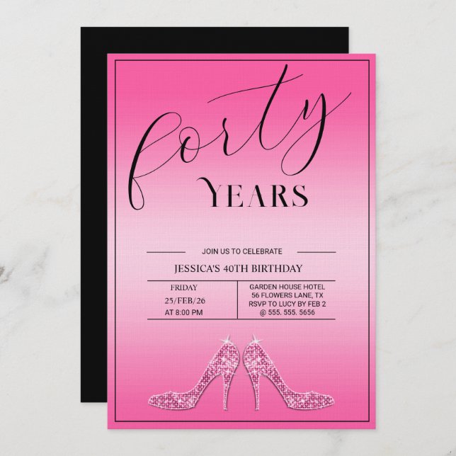Invitation Trendy Stiletto's Modern Feminine 40th Birthday (Devant / Derrière)