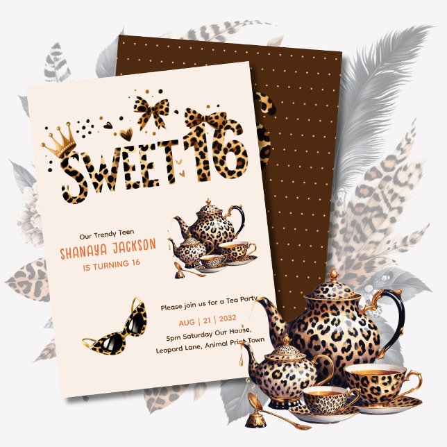 Invitation Trendy Sweet 16 Tea Party Empreinte de léopard (Créateur téléchargé)