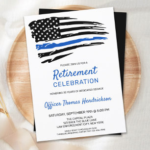 Invitation Trendy Thin Blue Line Police Agent Retraite
