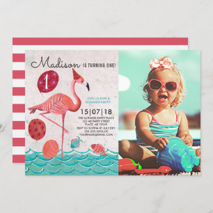 Invitation Trendy Tropical turquoise & rose Flamant rose anni