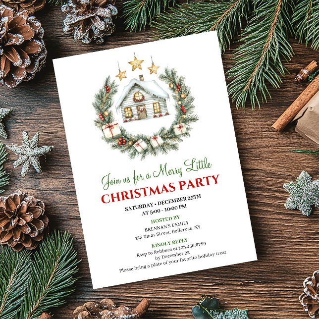 Invitation Trendy Watercolor Winter Scene Christmas Invite (Trendy Watercolor Winter Scene Christmas Invite)