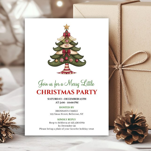 Invitation Trendy whimsical Christmas tree winter party card (Trendy whimsical Christmas tree winter party invite)