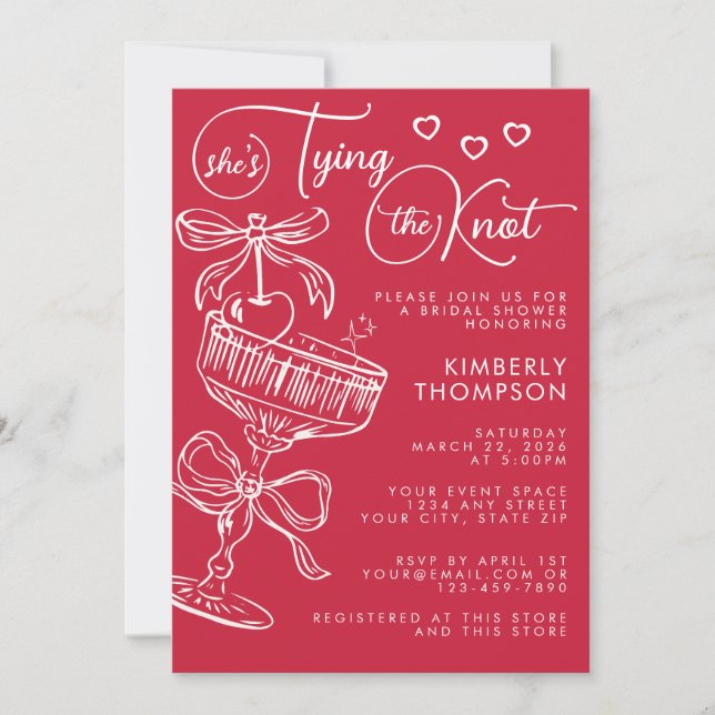 Invitation Trendy Whimsical Shes Tying The Knot Bridal Shower (Devant)