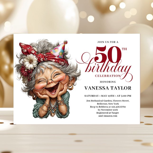 Invitation Trendy Whimsical Woman 50th Birthday Funny Humor  (Trendy Whimsical Woman 50th Birthday Funny Humor Invitation)
