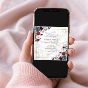 Invitation TrendyLight Dusty Blue Bourgogne Gold Floral Carré