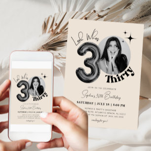 Invitation Trente-30e anniversaire Beige Noir Photo moderne