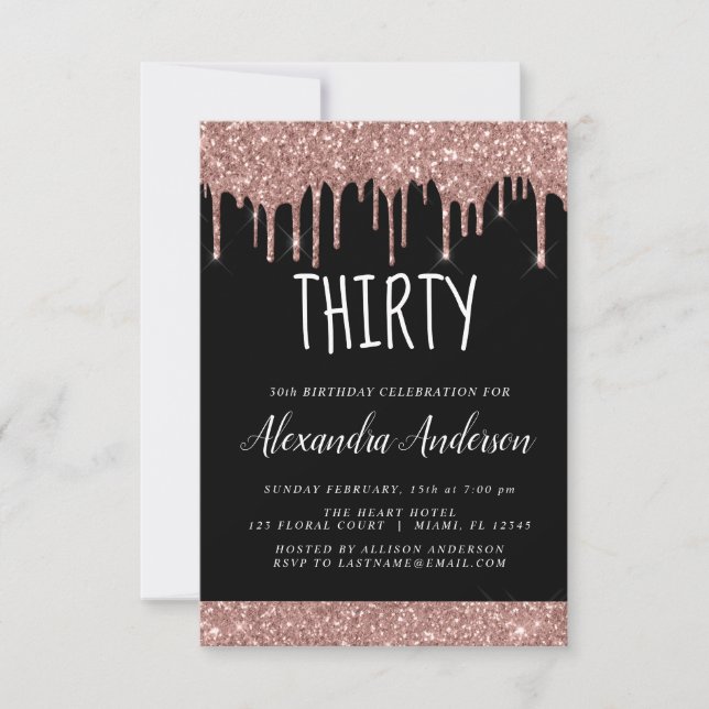 Invitation Trente - 30e Rose Gold Parties scintillant noire A (Devant)
