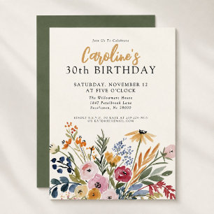 Invitation Trente ans, anniversaire élégant automnal, floral