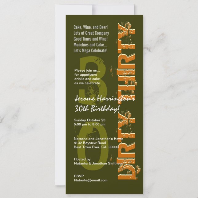 Invitation TRENTE ANS D'ANNIVERSAIRE Khaki et or (Devant)
