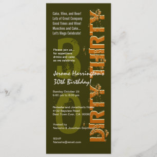 Invitation TRENTE ANS D'ANNIVERSAIRE Khaki et or