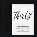 Invitation Trente ans Minimal Black & White Fête d'anniversai<br><div class="desc">Célébrez votre jour spécial avec cette invitation d'anniversaire minimaliste pour les 30 ans. Ce design présente un lettrage élégant "Trente" avec une combinaison de couleurs noir et blanc. Plus d'invitations d'anniversaire adultes et de fournitures de fête sont disponibles dans ma boutique BaraBomDesign.</div>