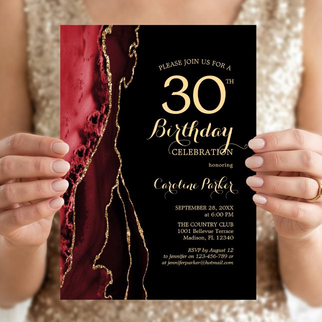 Invitation Trente ans Rouge Agate Or Noir (Créateur téléchargé)
