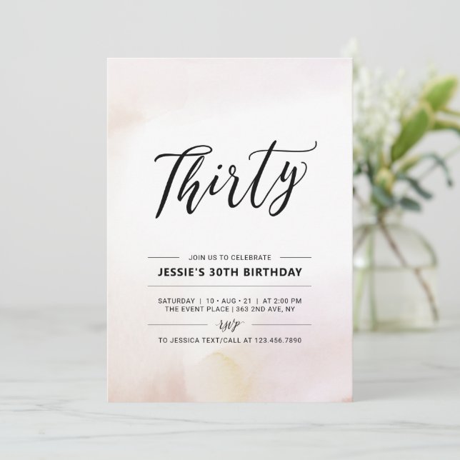 Invitation Trente | Aquarelle minimale de 30e anniversaire (Debout devant)