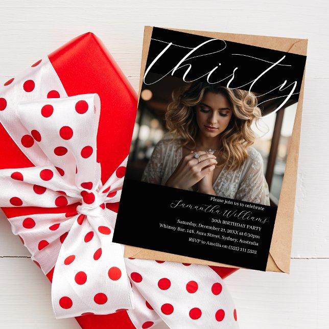 Invitation Trente Black Photo moderne 30e anniversaire invita (Créateur téléchargé)