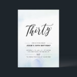Invitation Trente | Blue 30th Birthday Party Watercolor<br><div class="desc">Célébrez votre journée spéciale avec cette simple invitation à la fête du 30e anniversaire. Ce design comprend un script de lettrage "Thirty" avec un arrière - plan d'aquarelle bleu et menthe doux. D'autres invitations pour les anniversaires d'adultes et fournitures de fête sont disponibles dans ma boutique BaraBomDesign.</div>