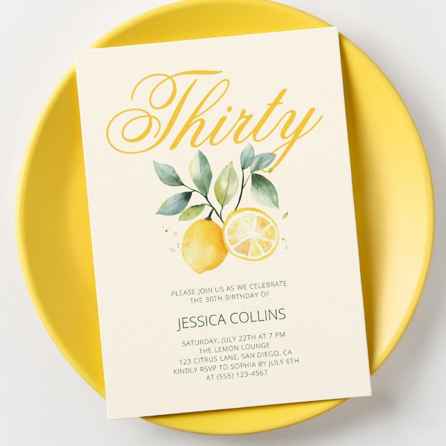 Invitation Trente Citron Jaune Citrus 30e Fête d'Anniversaire (Thirty Yellow Lemon Citrus 30th Birthday Party Invitation)