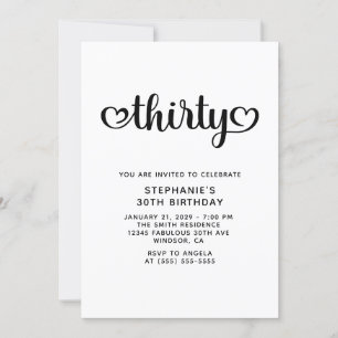 Invitation Trente Coeurs mignons Script 30e anniversaire