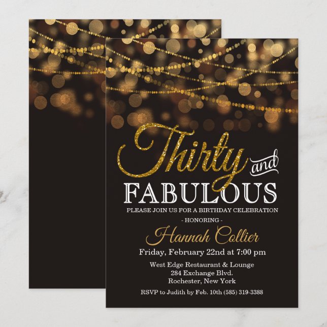Invitation Trente et fabuleuse Parties scintillant Anniversai (Devant / Derrière)