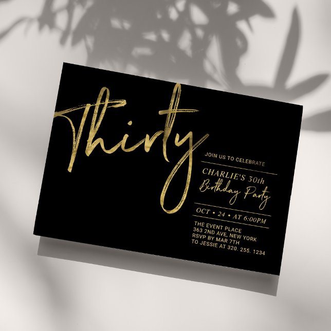 Invitation Trente | Fête d'anniversaire 30 ans moderne noir e (Créateur téléchargé)