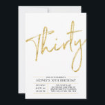 Invitation Trente | Fête d'anniversaire moderne 30 ans<br><div class="desc">Célébrez votre jour spécial avec cette invitation simple et élégante pour une fête d'anniversaire de 30 ans. Ce design présente une écriture chic au pinceau avec une mise en page épurée et une combinaison de couleurs noir et or. Plus de designs disponibles dans ma boutique BaraBomDesign.</div>
