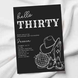 Invitation Trente Fête d'anniversaire Western Noir et Blanc