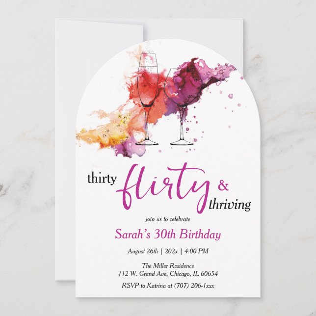 Invitation Trente, Flirt et Anniversaire prospère (Devant)